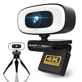 2021 UP to 4K Webcam with Light Ultra HD UHD PRO Live Streaming USB Web CAM Built in Noise Cancelling Microphones Adjustable Touch Light Webcam Camera for PC Computer MAC Laptop Desktop with Tripod